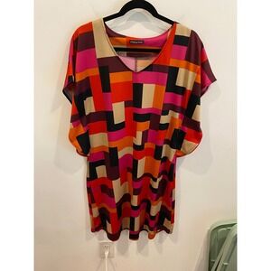 Intriguing‎ Threads Geometric Colorblock V-Neck Shift Dress Multicolor Womens